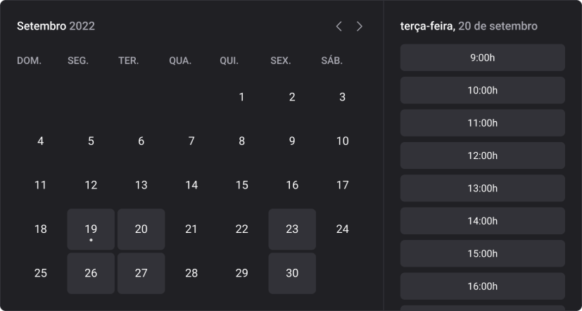 Calendar interface preview
